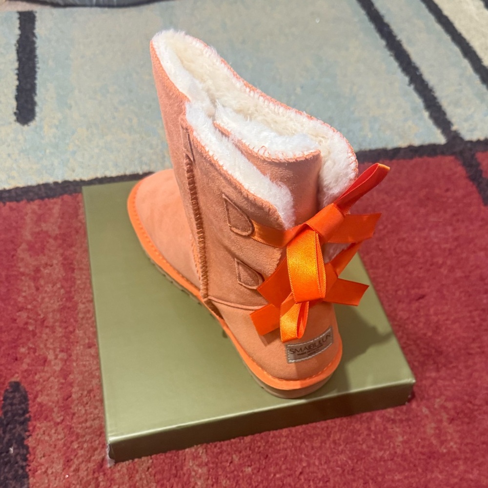 Cozy Orange Australian Ugg style Ankle Booties with Bow